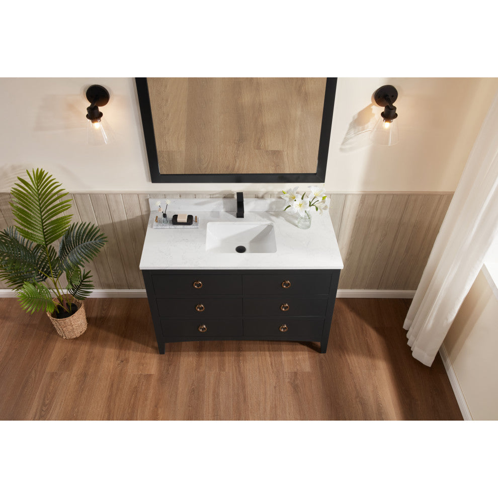 Legion Furniture WS2518 Series Bathroom Sink Vanity, Tricorn Black, 48", Artificial Stone Top, Single Sink