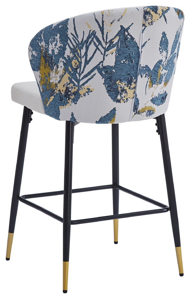 GDF Studio Jacquard Pattern Bar Stool, 28" Counter Height, Set of 2, White
