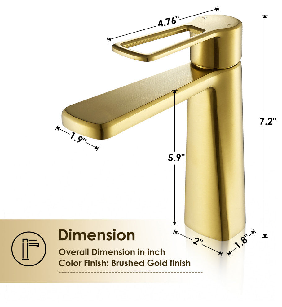 Paula Single Hole Single-Handle Bathroom Faucet, Brushed Gold