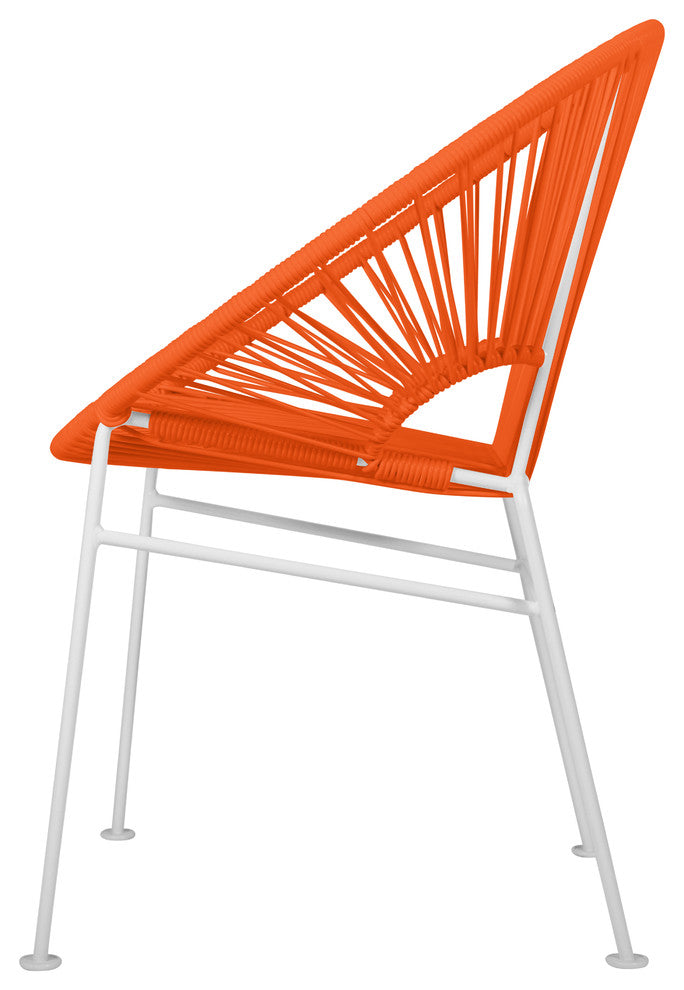 Concha Indoor/Outdoor Handmade Dining Chair, Orange Weave, White Frame