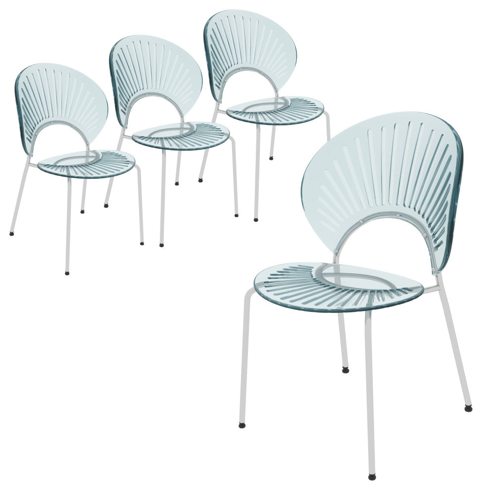 Opulent Plastic Dining Side Chair, Chrome Base Set of 4, Smoke