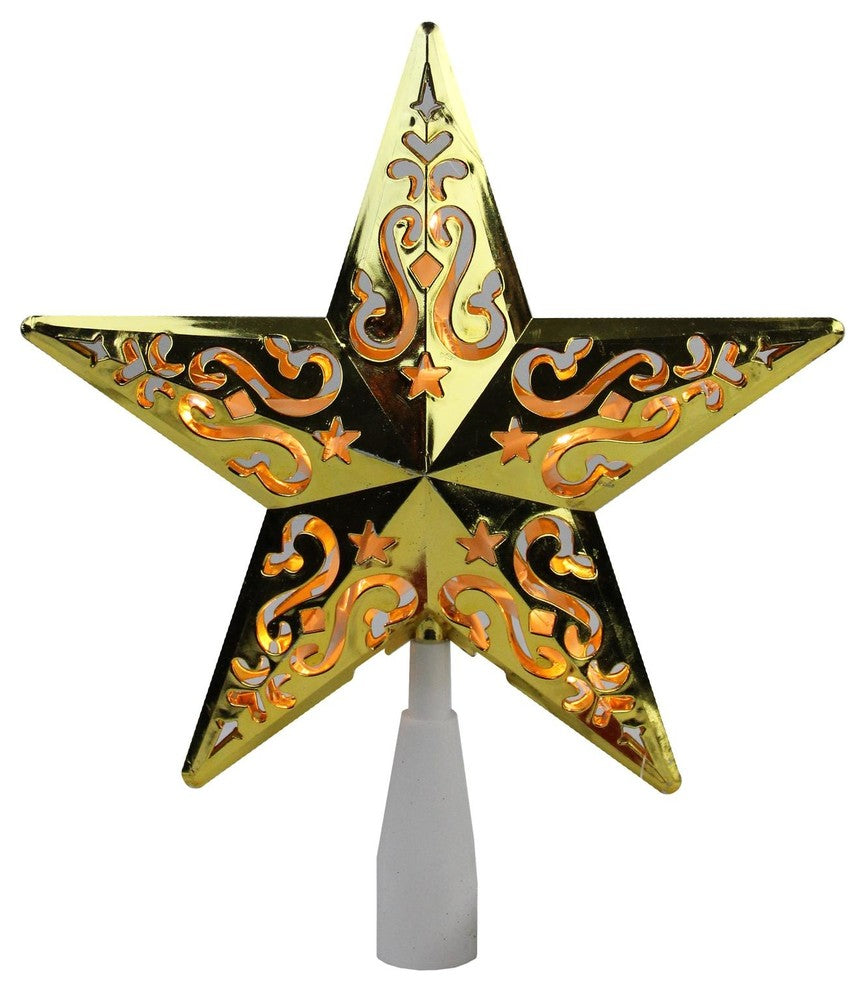8.5" Gold Star Cut-Out Design Christmas Tree Topper - Clear Lights