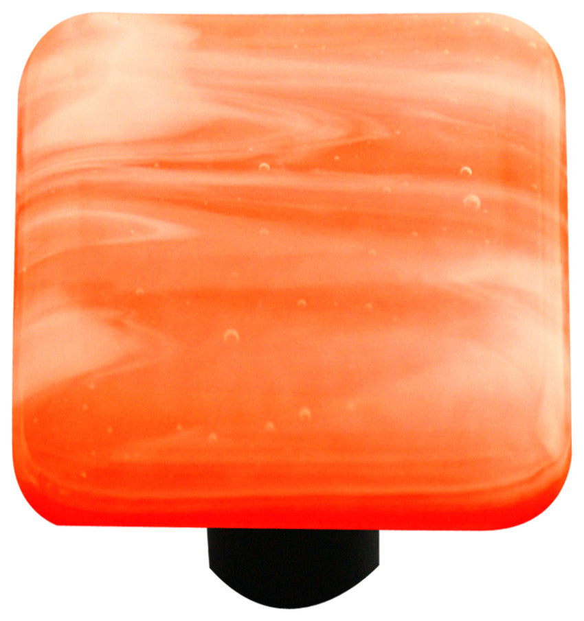 Art Glass Square Swirl Knob, Alum Post, White Swirl Opal Orange