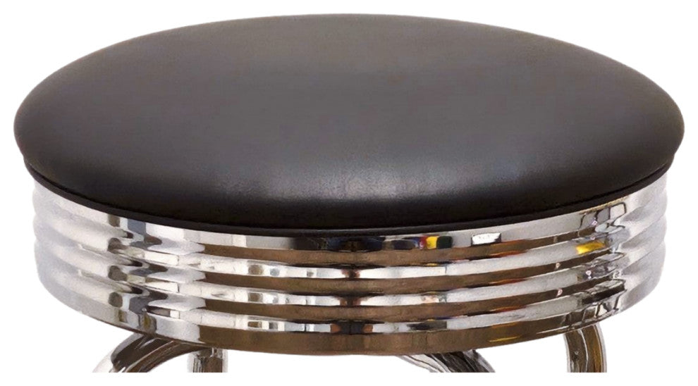 Retro Home Double Ring Chrome Pan Swivel 30" Bar Stool, Black