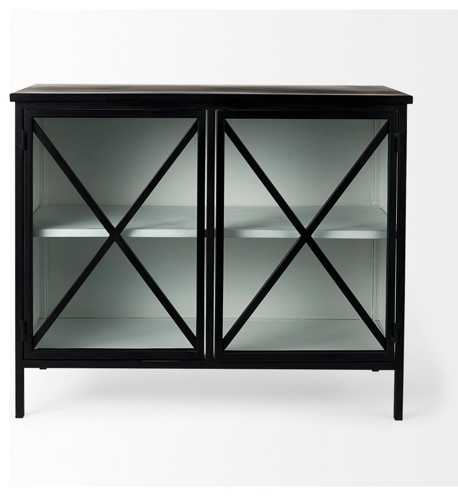 Aurelia Black Metal With White Interior Glass Accent Cabinet