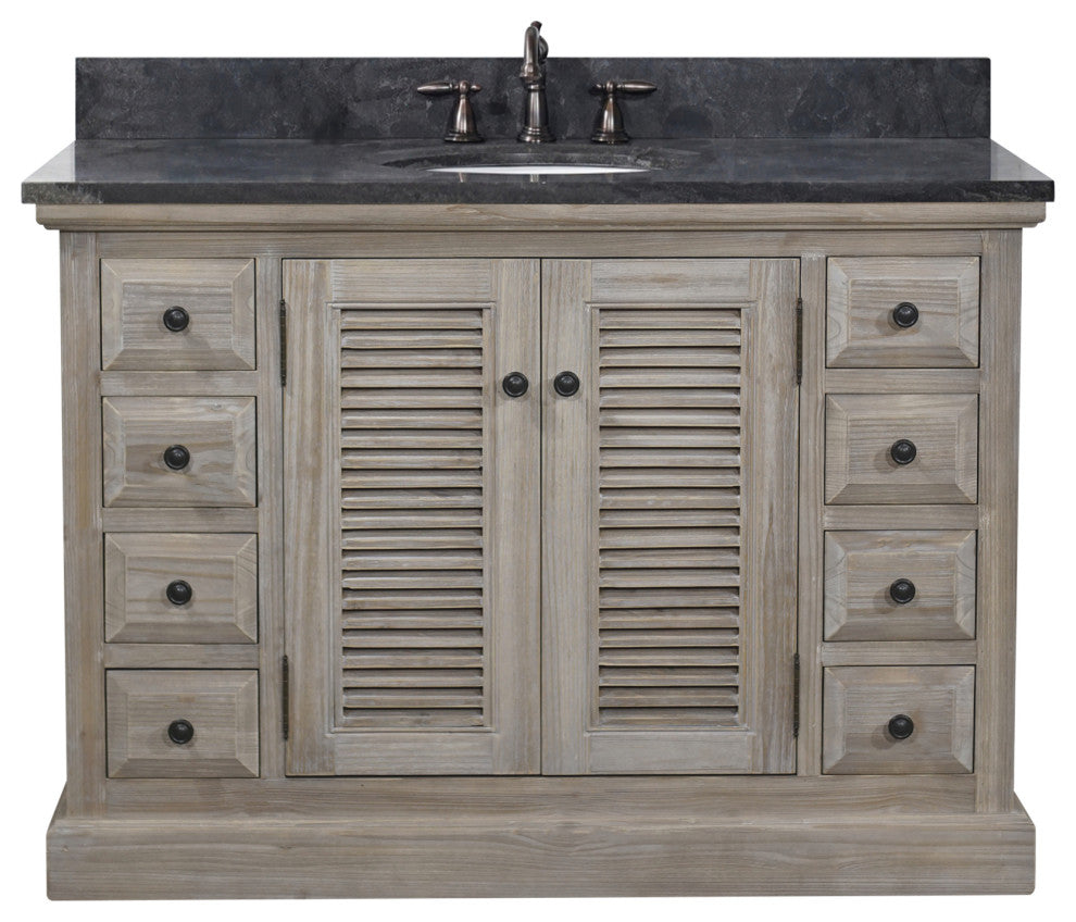 48" Solid Wood Sink Vanity With Marble Top And Round Sink, Dark Limestone Top