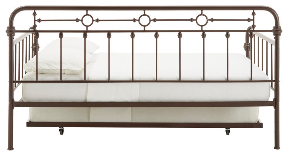 Lacey Antique Dark Bronze Metal Full Size Daybed, with Trundle Bed