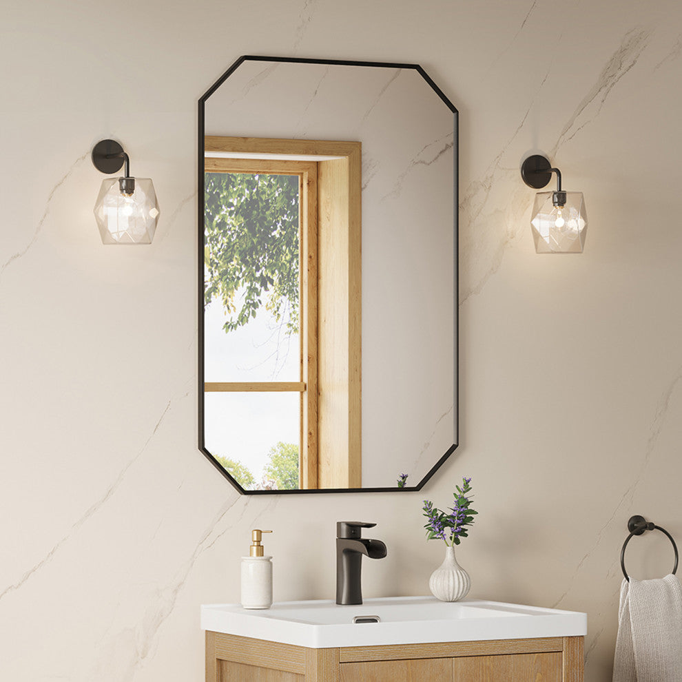 Allure Octagon Framed Bathroom Wall Mirror, Matte Black, 24"