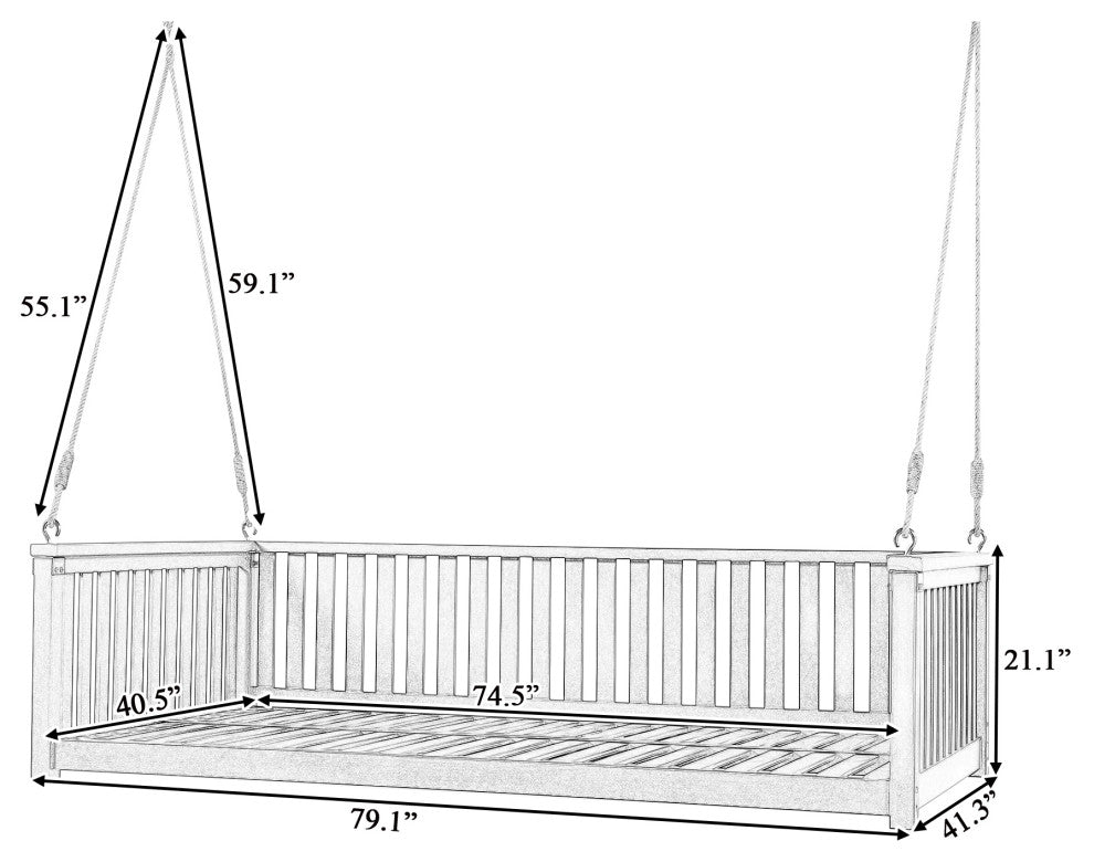 GDF Studio Acacia Wood Twin Size Garden Porch Swing Bed, Gray