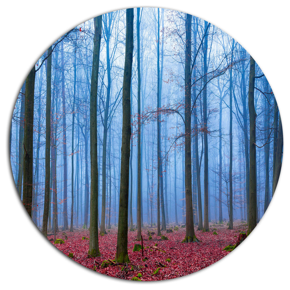 Foggy Forest In Blue And Pink Photo, Modern Forest Round Wall Art, 36"