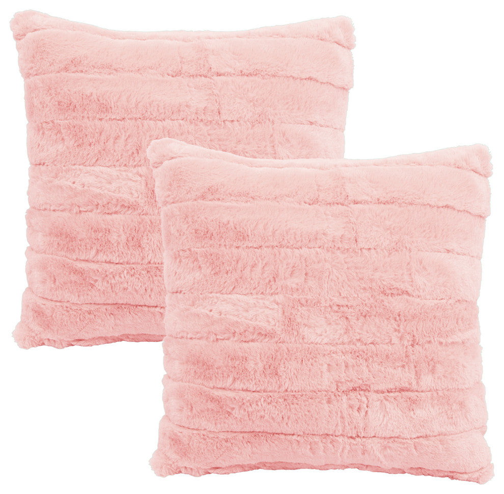 Rabbit Faux Fur Throw Blanket With 2 Pillows, Peach Echo
