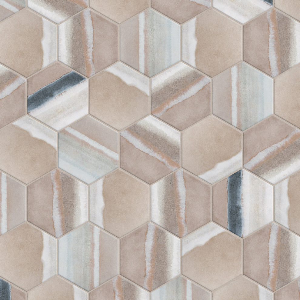 Matter Hex Canvas Taupe Blue Porcelain Floor and Wall Tile