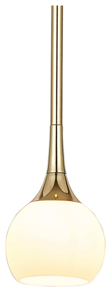 1-Light Pendant Lamp with Opal Glass in Polished Brass Finish