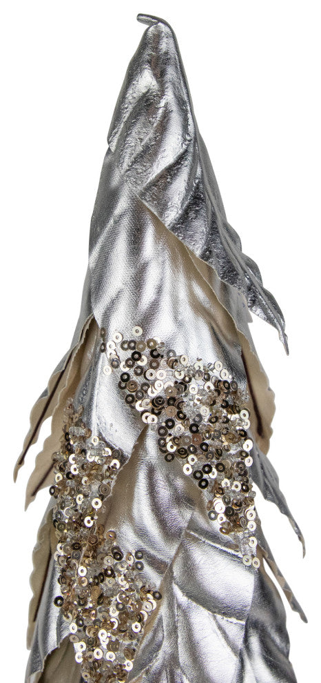 20" Platinum and Champagne Sequins Table-Top Layered Christmas Cone Tree