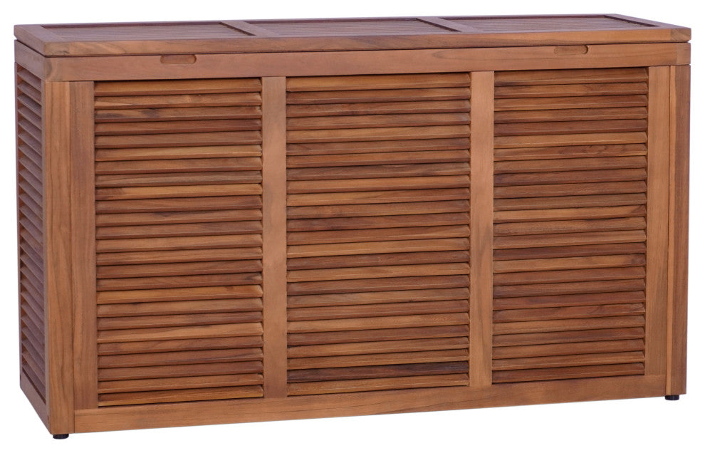 Nila Triple Size Wall-Hugging Teak Louvered Hamper