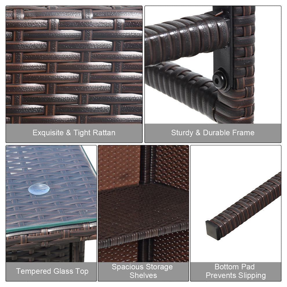 Costway 3PCS Patio Rattan Bar Table Stools Dining Set Cushioned Chairs Red