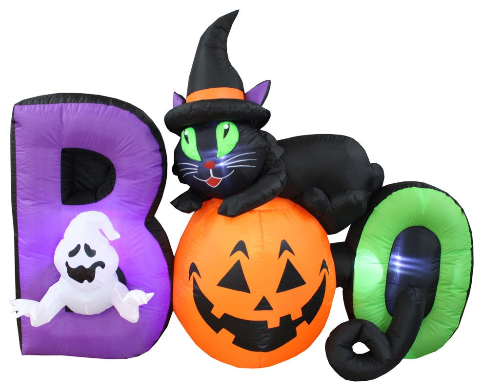 Halloween Inflatable BOO Scene With Cat, Pumpkin and Ghost, 6'