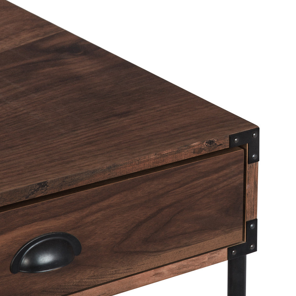 Brunei 59'' Wide 3 Drawer Wood Grain Farmhouse Writing Desk  in Walnut, Walnut Wood Grain