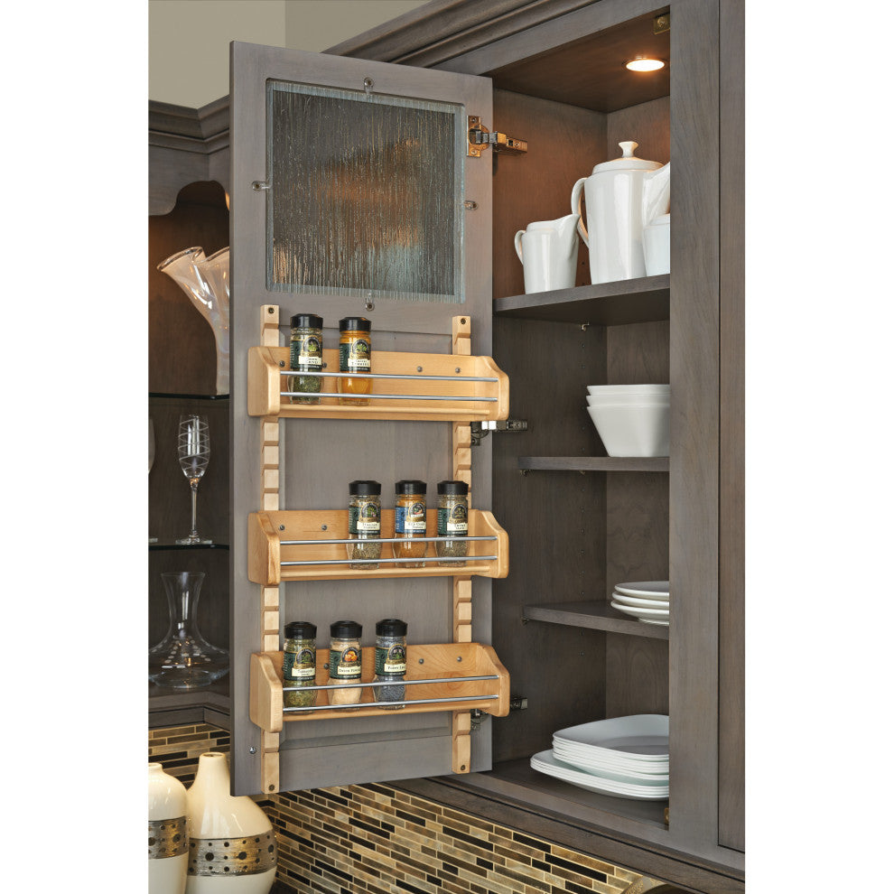 Wood Wall Cabinet Adjustable Spice Rack, 10.13"