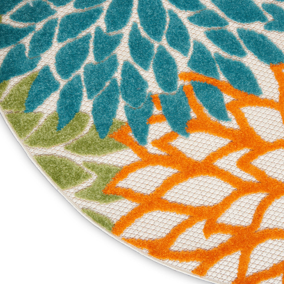 Nourison Aloha 7'10" x Round Turquoise Multicolor Tropical Rug