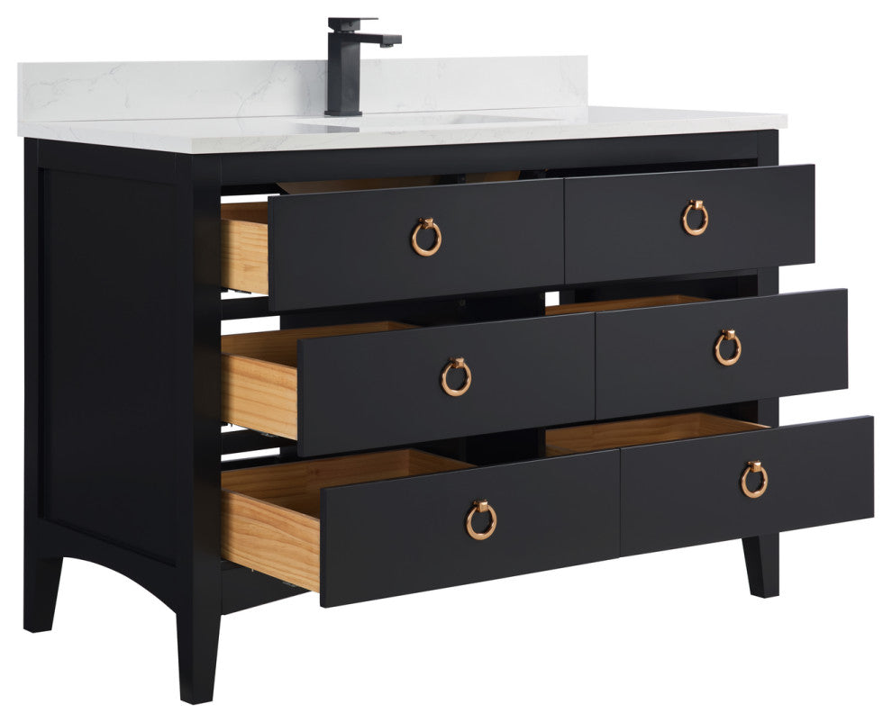 Legion Furniture WS2518 Series Bathroom Sink Vanity, Tricorn Black, 48", Artificial Stone Top, Single Sink