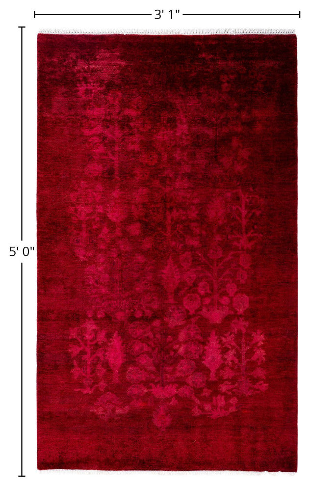 Overdyed One-of-a-Kind Hand-Knotted Area Rug Red, 3' 1" x 5' 0"