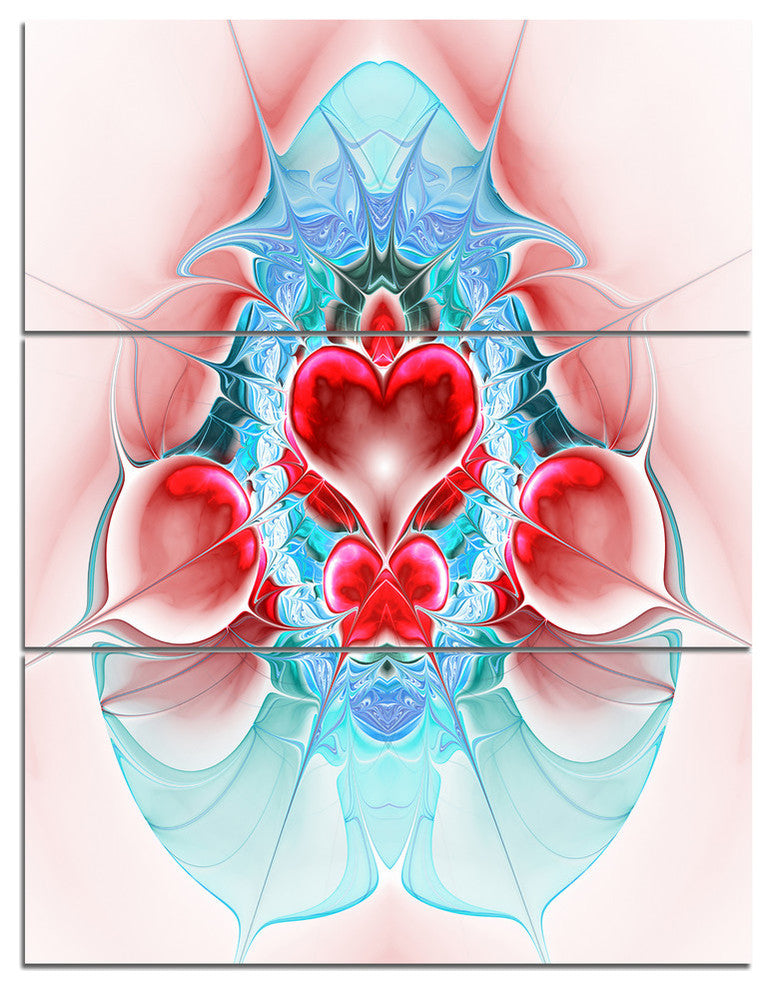 "Cold Extraterrestrial Fractal Heart Red" Metal Wall Art, 3 Panels, 28"x36"