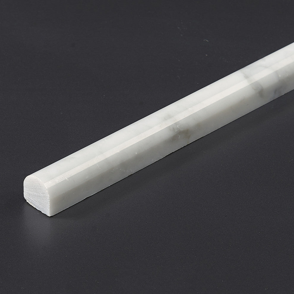 .75"x12"Carrara White Marble Moulding, Pencil Moulding, Polished, Set of 10