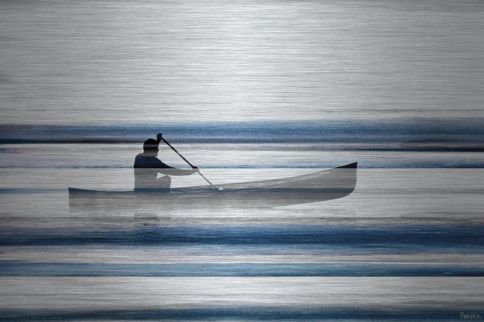 "Blue Lake Canoe" Print on Brushed Aluminum, 36"x24"