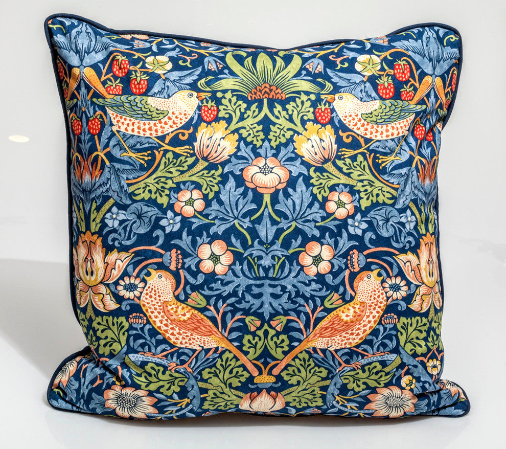 William Morris "Strawberry Thief" pillow cover, designer pillow cover, 24"x24"
