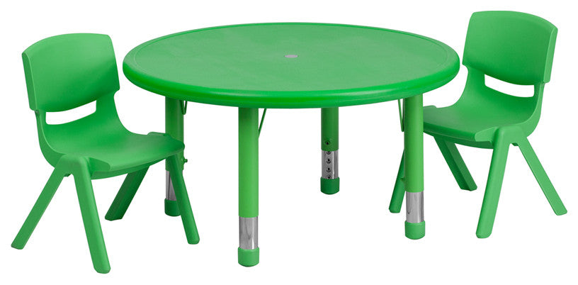 33'' Round Green Plastic Height Adjustable Activity Table Set