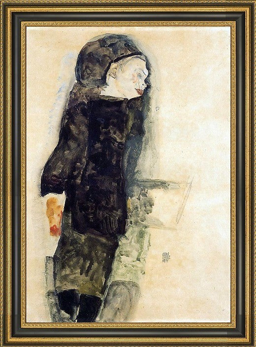 Egon Schiele Child in Black - 18" x 27" Framed Premium Canvas Print