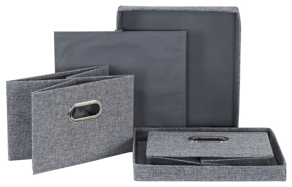 Storage Bins With Lids and Chromed Grommet Handles, Gray