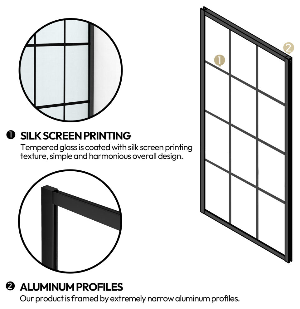 Puente Bathtub Screen Framed Glass Shower Door Shower Panel, Matte Black, 34" W X 58"h