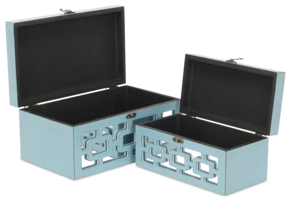 Distressed Mirror Keepsake Boxes, Black, Set of 2, Blue
