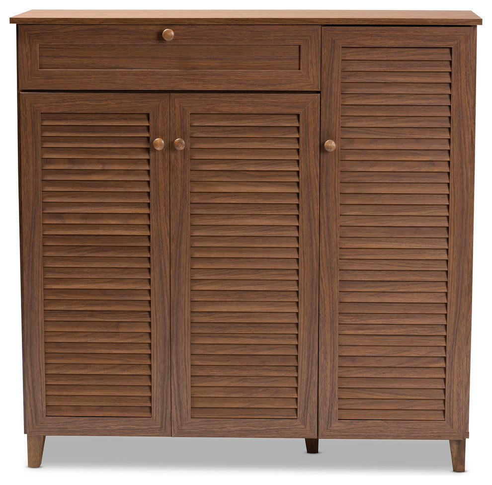 Aretha Walnut 11-Shelf Wood Shoe Storage Cabinet With Drawer
