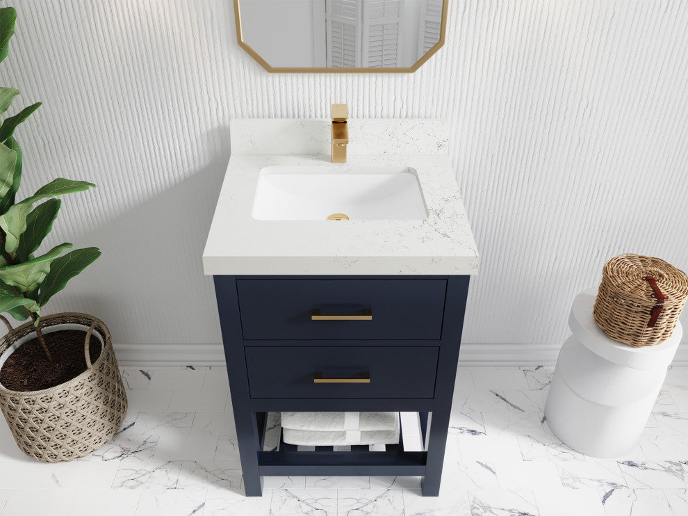 Parker 24" Single Sink Bath Vanity, Navy Blue 2" Empira White