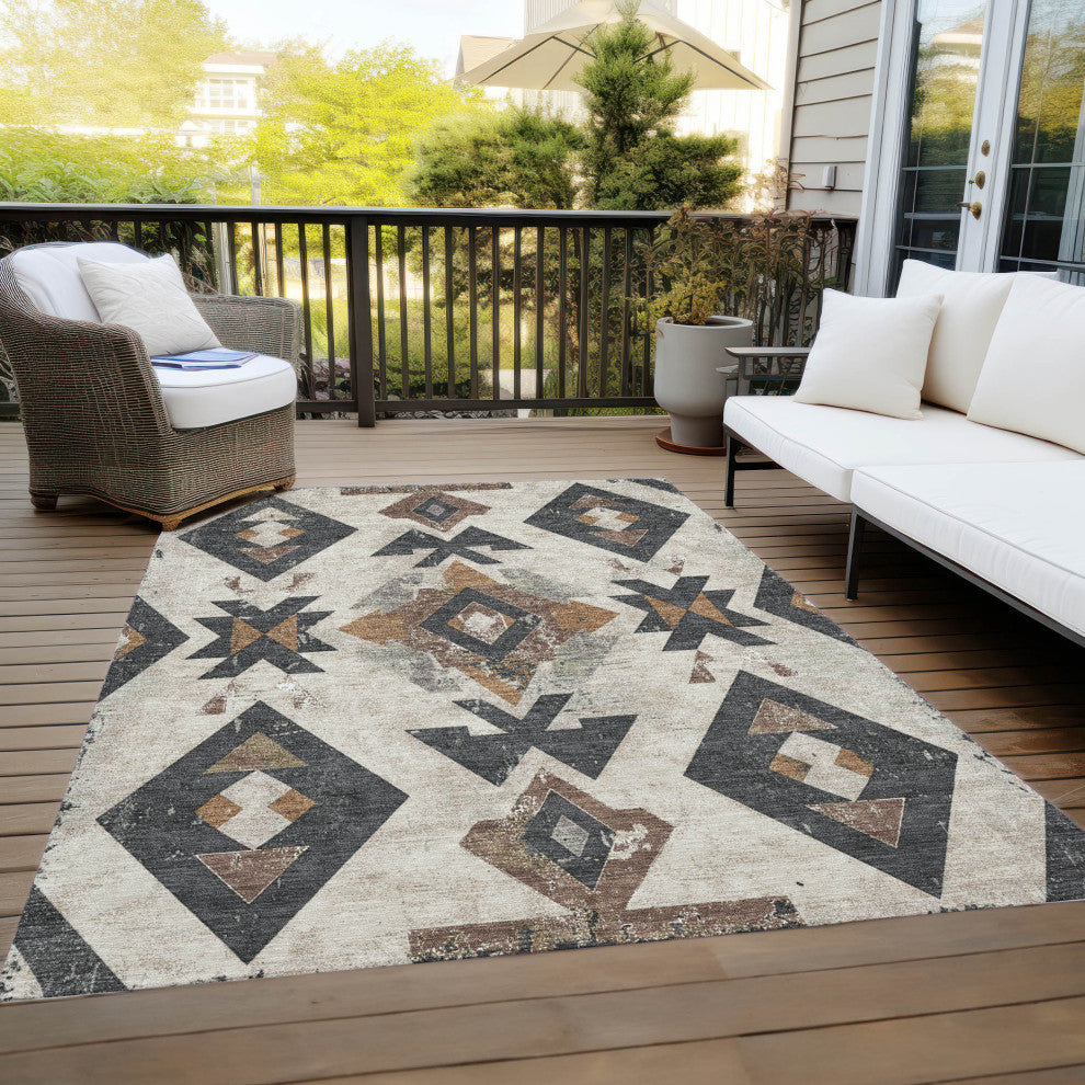 Machine Washable Indoor/Outdoor Chantille ACN1882 Beige 3' x 5' Rug
