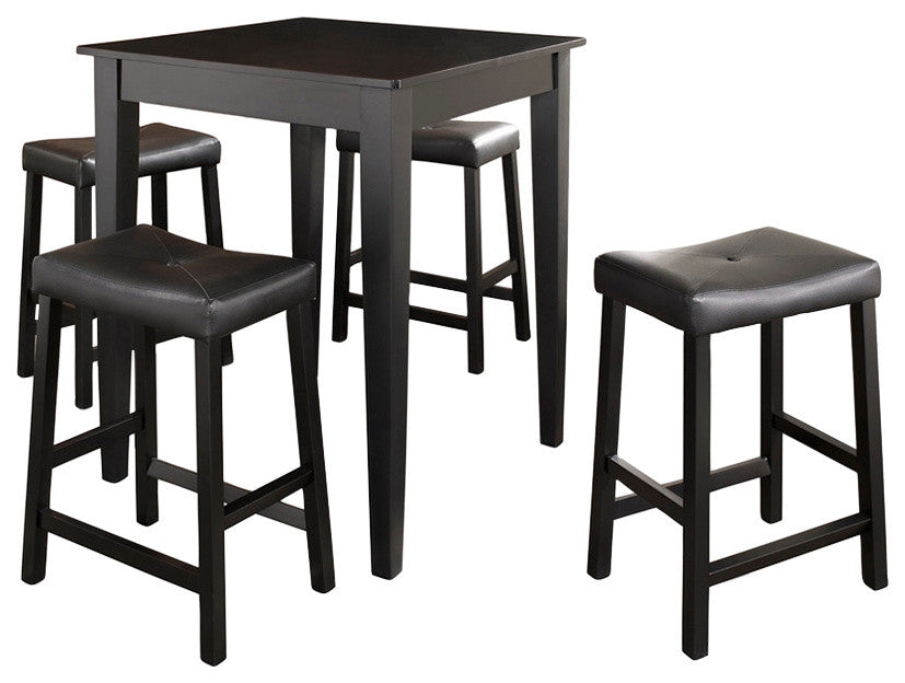 5-Piece Pub Dining Set With Tapered Leg and Upholstered Saddle Stools