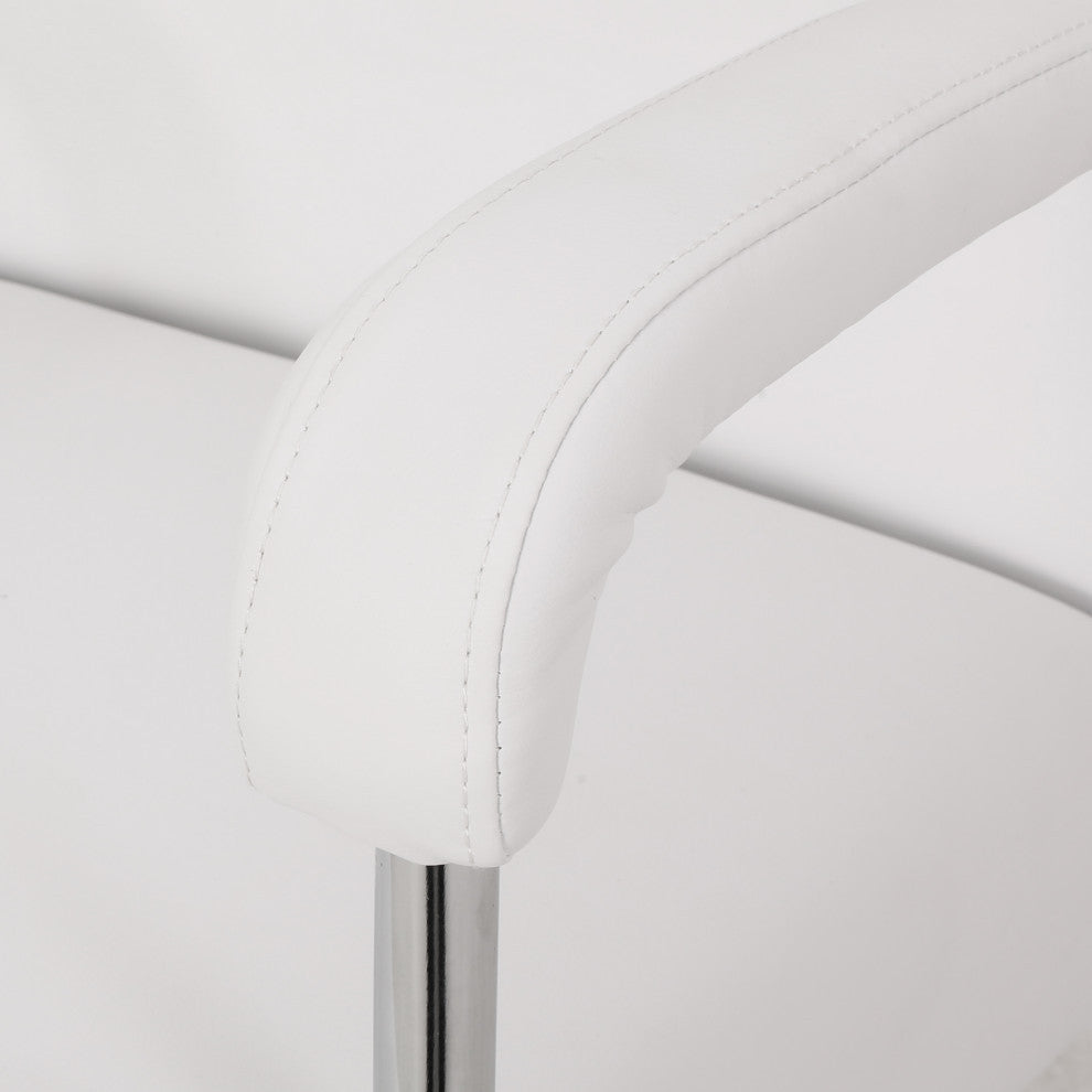 Rene Channel Stitched Swivel Office Lift Chair, White, Chrome