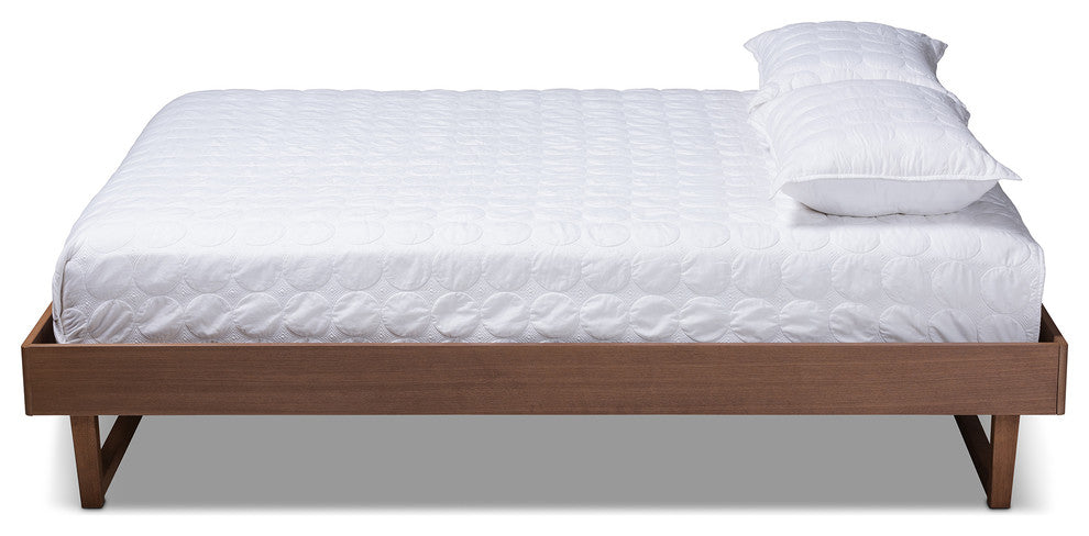 Tristin Mid-Century Modern Walnut Brown Wood Queen Platform Bed Frame