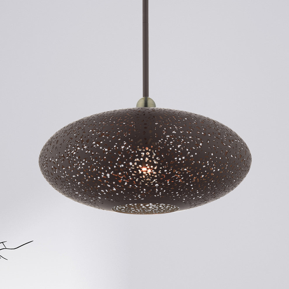 Livex Lighting Charlton 1 Light Bronze With Antique Brass Accents Medium Pendant