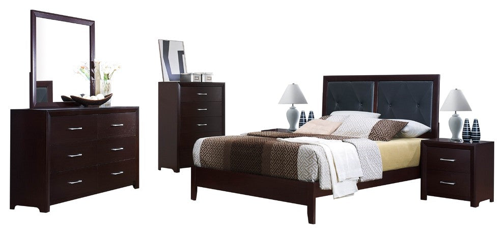 6-Piece Earnest Cal King Bed, 2 Nightstand, Dresser, Mirror, Chest Espresso