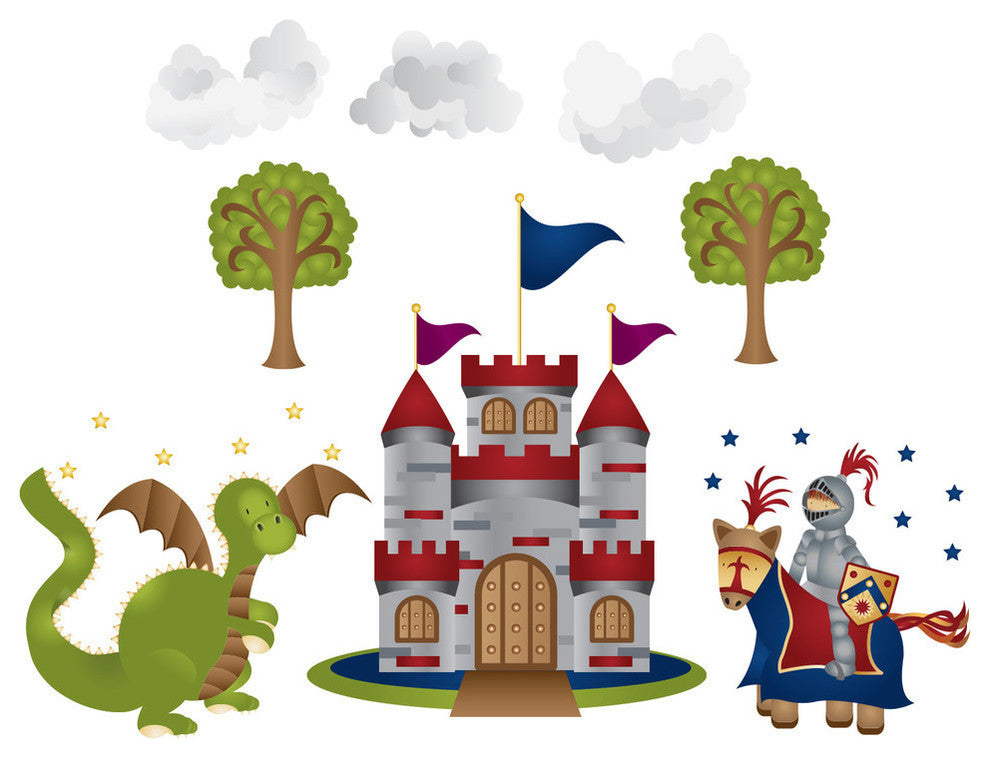 Knight and Dragon Fabric Wall Decals, Full Set, Standard Sized