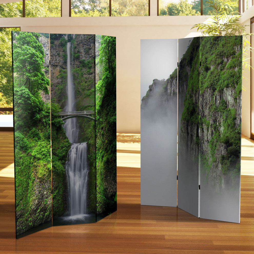6' Tall Double Sided Mountaintop Waterfall Canvas Room Divider