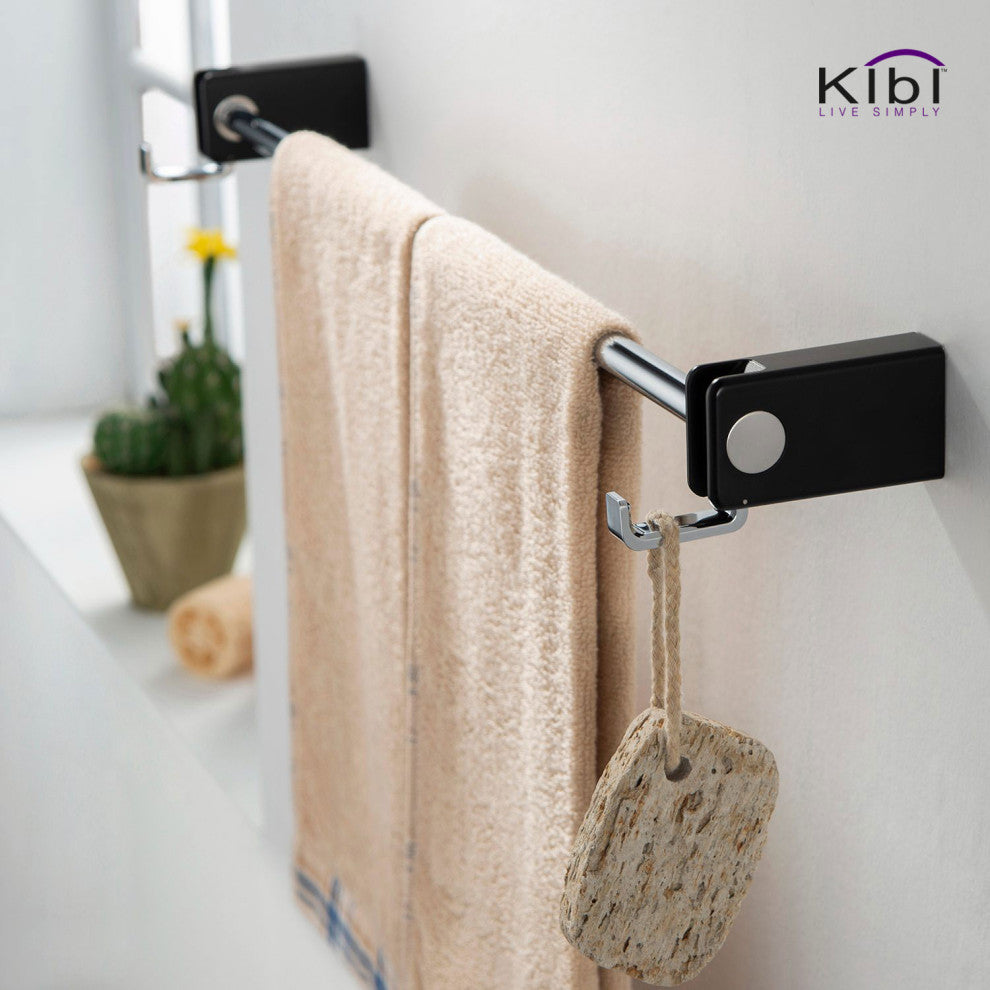 Artis Bathroom Hardware Accessory Towel Bar With Hook, Chrome Black
