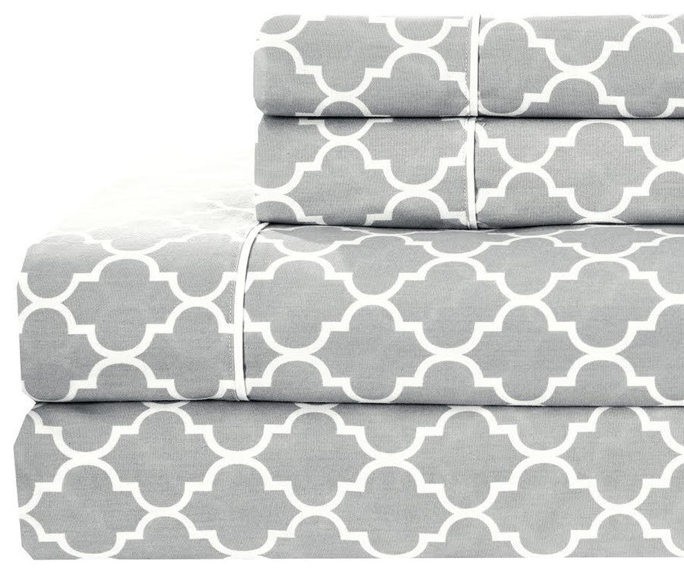 Percale Meridian 100% Cotton Sheet Set, Gray and White, Twin XL