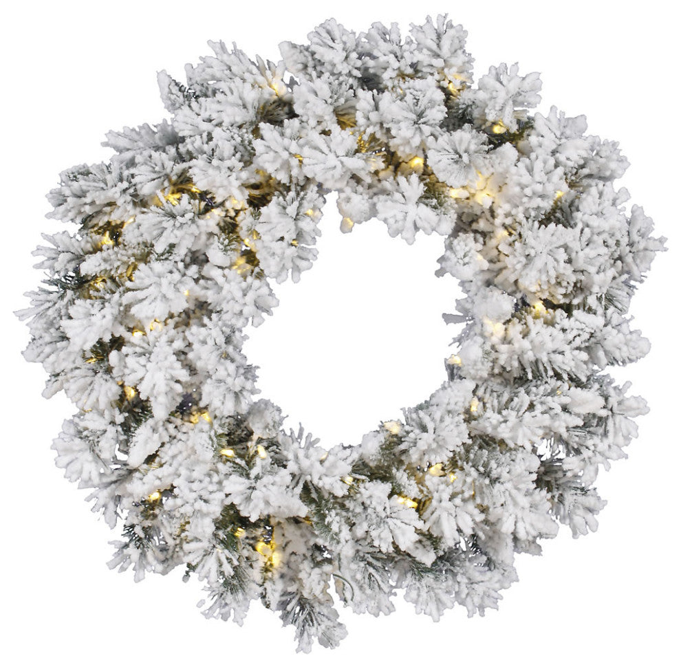 Vickerman A128237Led 36" Flocked Snow Ridge Christmas Wreath, Warm White Lights