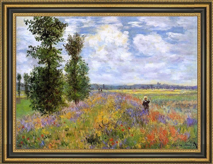 Claude Oscar Monet a Poppy Field Argenteuil Framed Premium Canvas Print, 18"x24"