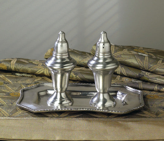 Salt and Pepper Shakers With Tray, Antique Silver